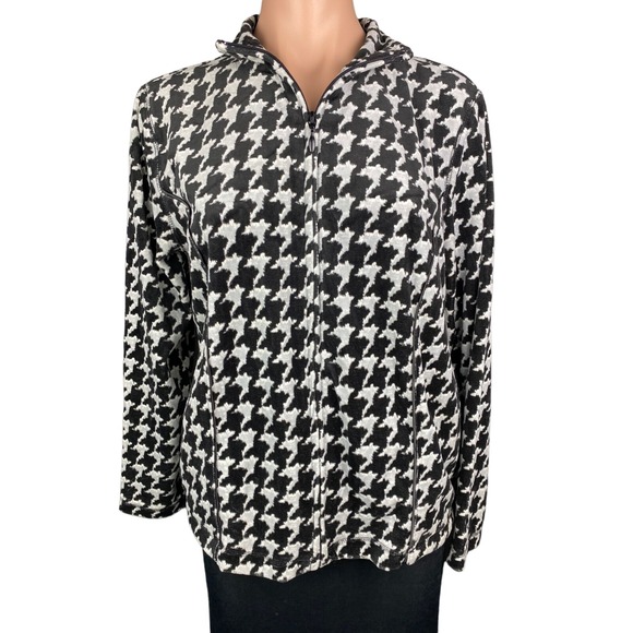 Kim Rogers Size M Zip Front Jacket Velour Black,Gray,White Long Sleeve - Picture 1 of 7